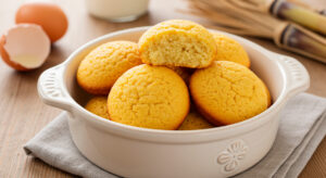 Cookies blanditas sin gluten y sin lactosa recién salidas del horno, con textura suave y bordes ligeramente dorados, perfectas para el desayuno o la merienda