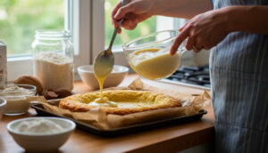 Cucharada de natillas sin gluten ni lactosa mostrando su textura suave y brillante, una opción fácil y saludable para todos
