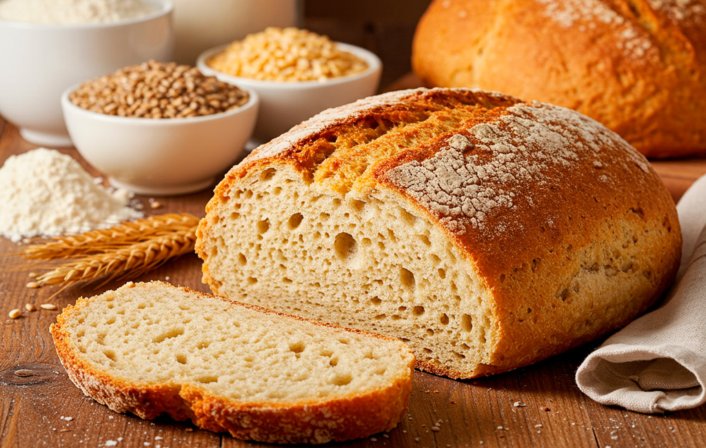 Pan casero sin gluten ni lactosa con miga esponjosa y corteza crujiente, perfecto para dietas especiales